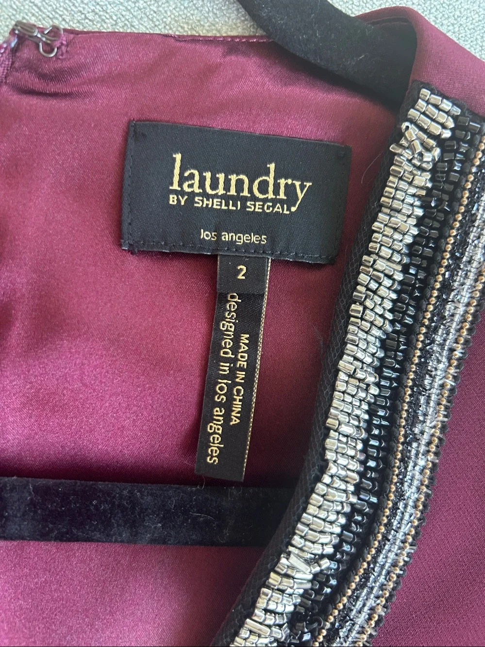 Laundry by Shelli Segal Beaded V-Neck Shift Dress Burgundy Size 2